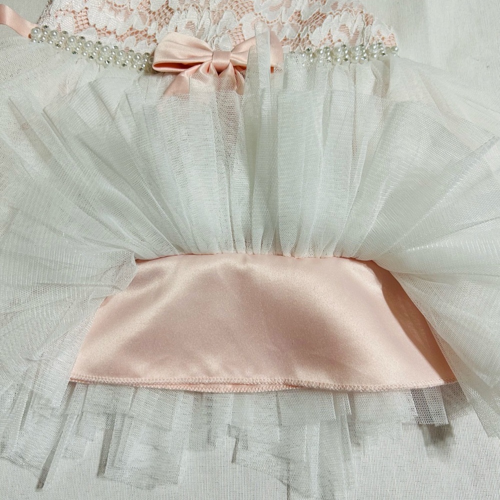 American Princess Pearl Rhinestones Pink Satin Dress - Picture 6 of 6